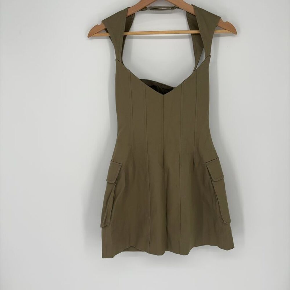 L'Academie Cargo Mini Dress in Olive Green
